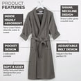 thumbnail image 3 of Superior Waffle Weave Cotton Unisex Adult Bath Robe, Charcoal, Large, 3 of 12