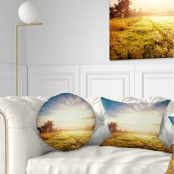 Designart Beautiful Green Pasture on Sunrise - Landscape Printed Throw Pillow - 12x20