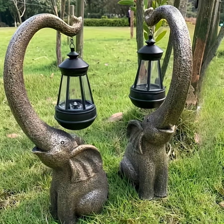Solar Powered Elephant Statue with LED Lights, Elegant Resin Outdoor Garden & Patio Decor, Solar Animal Lamp for Yard, Wedding or Entryway