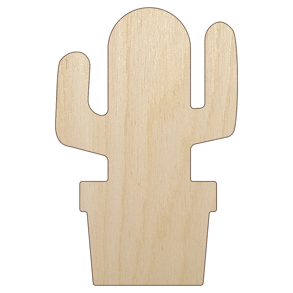 Cactus in Pot Solid Wood Shape Unfinished Piece Cutout Craft DIY