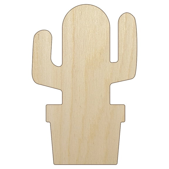 Cactus in Pot Solid Wood Shape Unfinished Piece Cutout Craft DIY Projects - 4.70 Inch Size - 1/8 Inch Thick