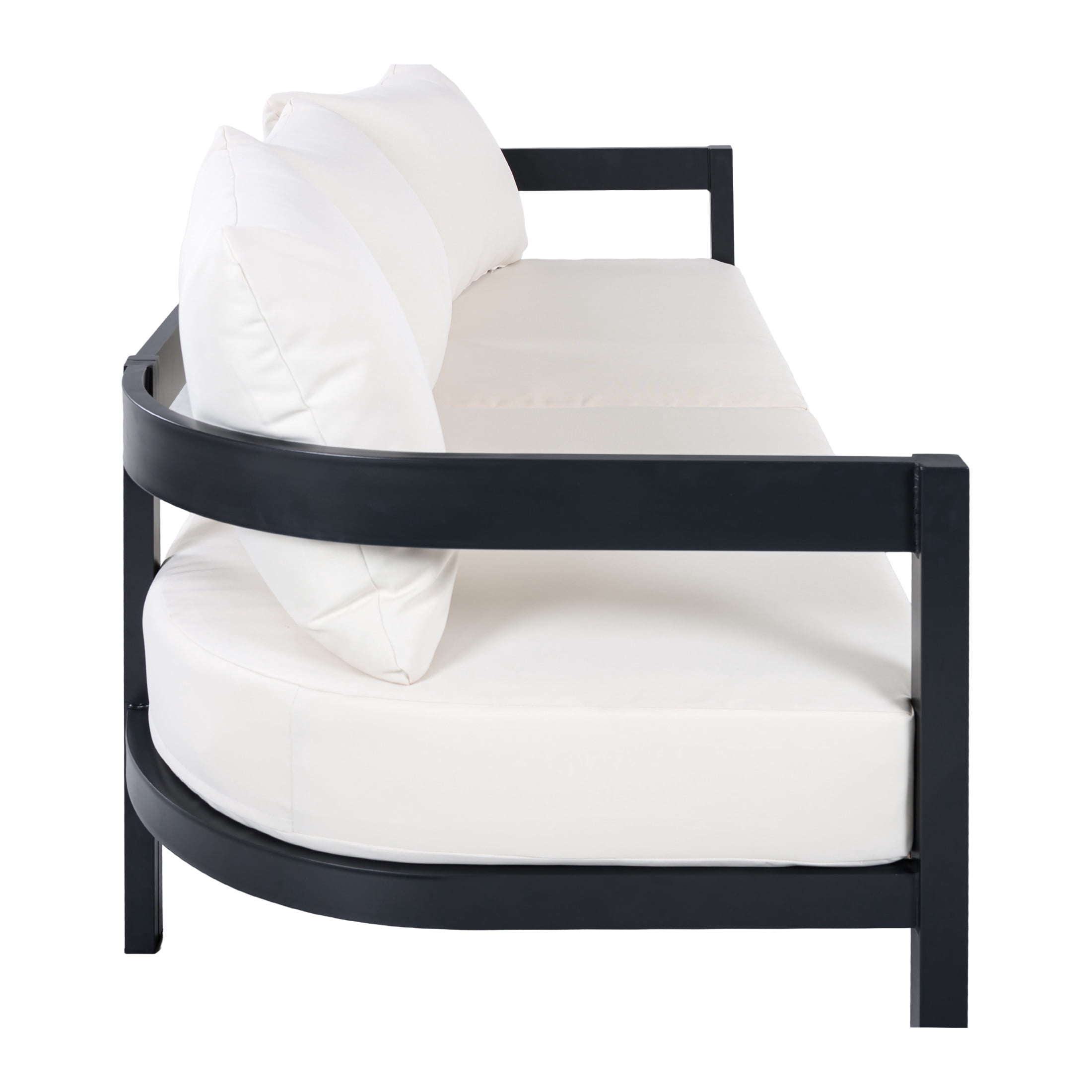 Christopher Knight Home Outdoor Aluminum 3-Seater Patio Sofa with Cushions, Black + White