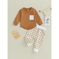 thumbnail image 2 of ZAXARRA Tenues d'Automne pour Garçons Tout-Petits Poche Col Rond Manches Longues Chandails en Molleton et Pantalons Longs à Damier Ensemble de Vêtements 2 Pcs, 2 of 8