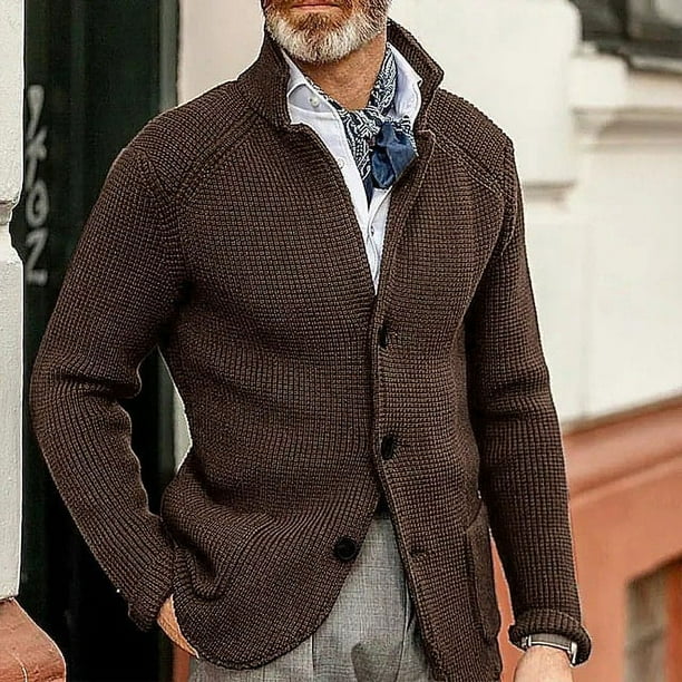 Suéter de moda europea y americana, suéter de punto de color sólido de manga larga informal para hombre, ropa de abrigo para hombre