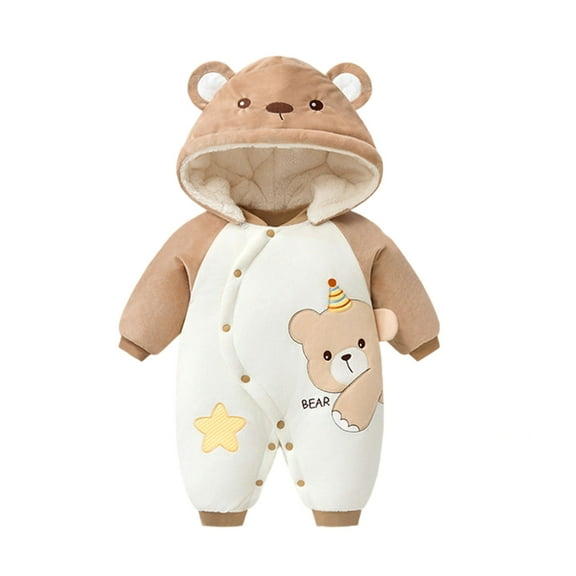 FYDUU Infant Baby Boys Romper And Jumpsuit Thickened Warm Baby Onesies Bodysuits One-Pieces For Winter Outfit Soft Hooded Sleepwear For Boys Stylish Elegant 12-18 Months