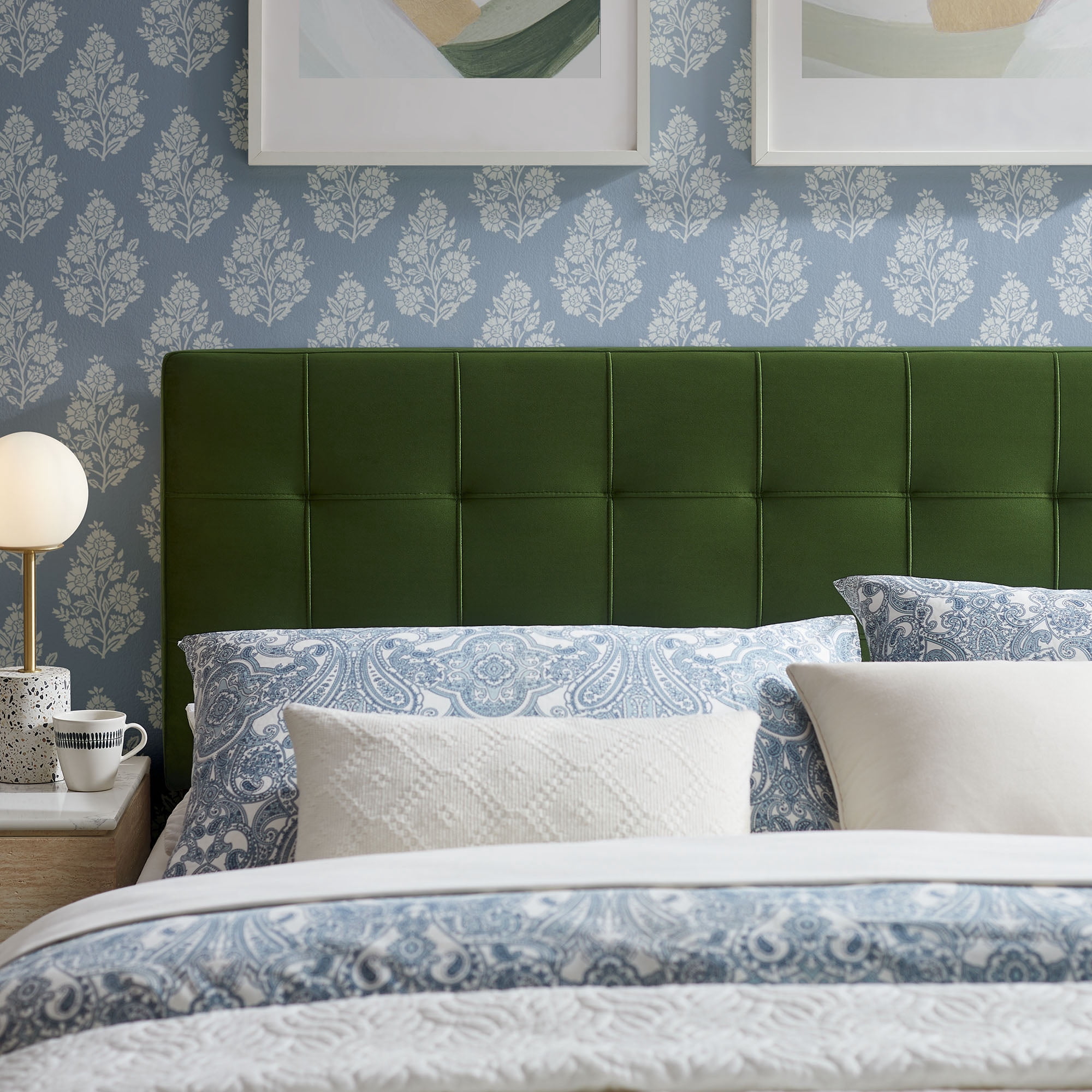 Lily Stain-Resistant Performance Velvet Full Size Headboard in Moss Green