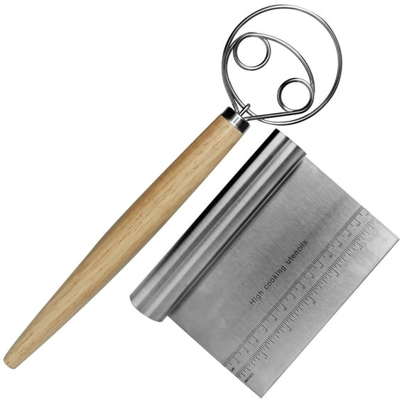 MyLifeUNIT Danish Dough Whisk, Dutch Dough Hook with Stainless Steel Bench Scraper for Baking and Bread Dough