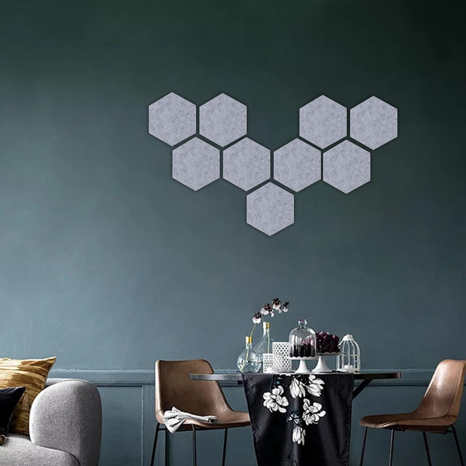 Hexagon Cork Board Tiles,Gray Felt Hexagon Tile Board for Wall Decor,Self Adhesive Wall Bulletin Boards for Notes,Photos,Memo,Pin Board,Office and Home Decor,12 Pieces