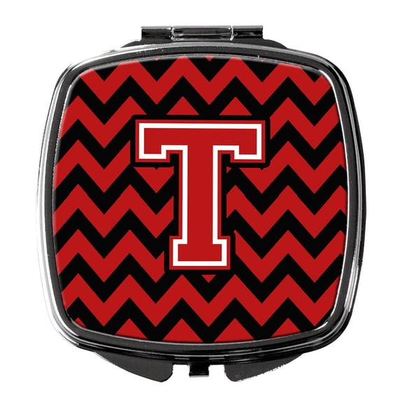 Letter T Chevron Black and Red   Compact Mirror