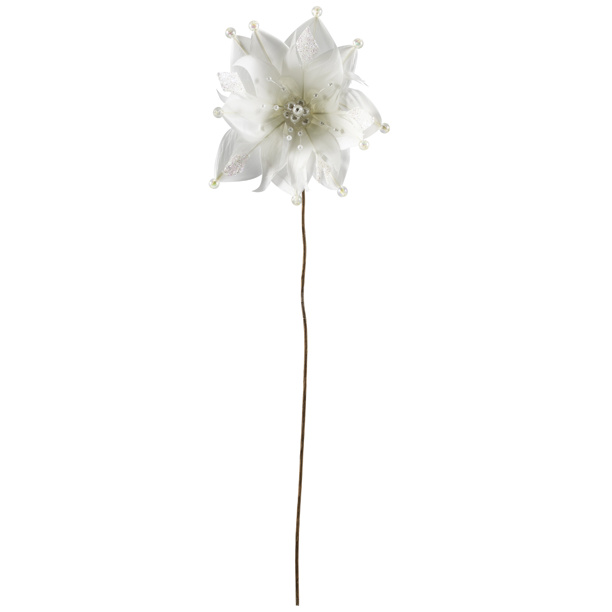 Northlight Beaded Feather Poinsettia Artificial Christmas Pick - 13.75" - White
