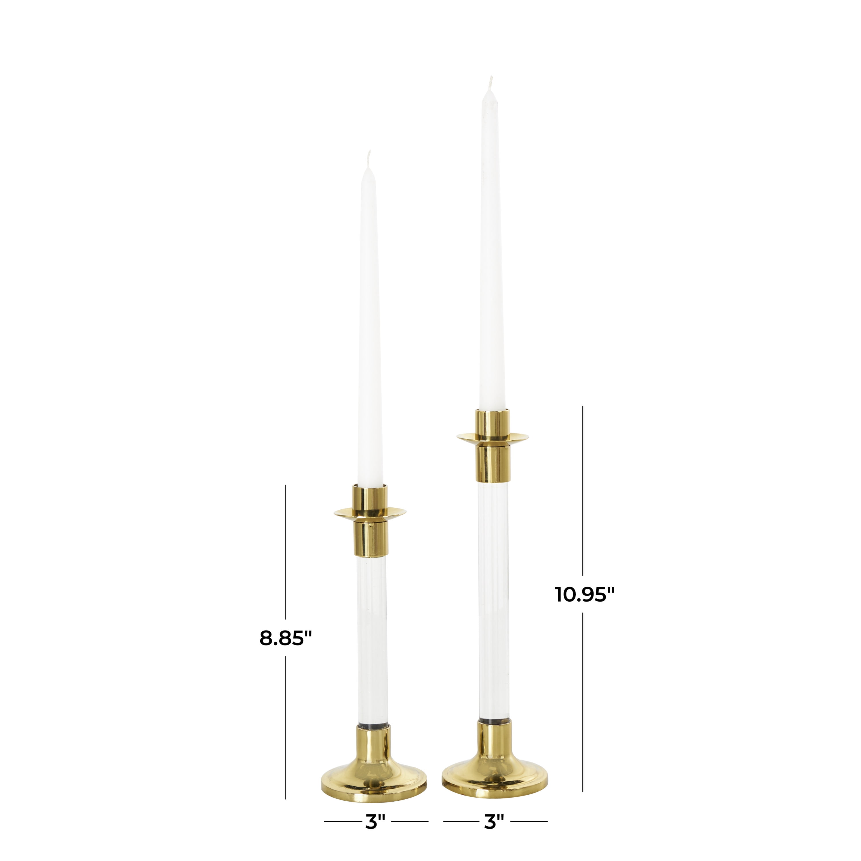 DecMode 2 Candle Gold Stainless Steel Candle Holder with Clear Glass Center, Set of 2