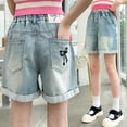 thumbnail image 6 of Amidoa&nbsp; Girls Jeans Shorts Elastic Waist Wide Leg With Pockets Casual Baggy Summer Kids Denim Shorts Blue Size 6, 6 of 9