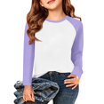 thumbnail image 4 of YunPes Girls Cotton T-Shirt Contrast Raglan Long Sleeve Crewenck Tops Youth Casual Versatile Baseball Tees 3-13 Years, 4 of 7