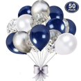 thumbnail image 1 of White Blue Silver Balloon, 50 Pieces 12 Inch Navy Blue Balloon, Silver Confetti Balloon, White Silve, 1 of 4