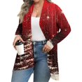 thumbnail image 2 of Women's Fall and Winter Fashion Casual Print Long Sleeve Mid-Length Cardigan Jacket, Christmas Theme for Holiday Season,Wine,XL, 2 of 6