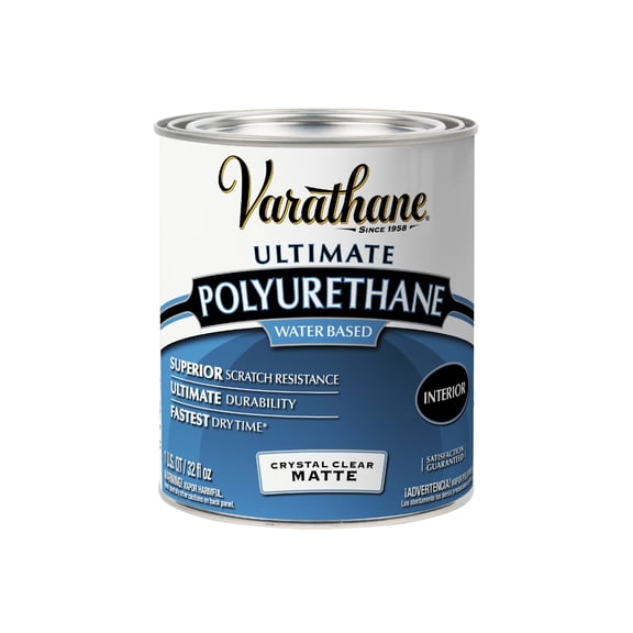 Clear, Varathane Matte Ultimate Crystal Clear Polyurethane Water-Based-262074, Quart