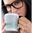 thumbnail image 2 of 3dRose, Letter E monogrammed on grey and white chevron with turquoise mint gray zigzags personal zig zags, 15oz Two-Tone Black Mug, 2 of 7