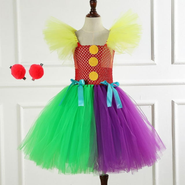 LOVZFMLL Robe d'Halloween pour Enfants Color Block Cosplay Sorcière Robe de Fête et Épingle à Cheveux pour Enfants