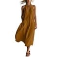 thumbnail image 2 of ChaoHeng Maxi Dresses for Women Summer for Solid V Neck Sleeveless Patch Pocket Midi Casual Everyday Sundresses for Orange XS, 2 of 5