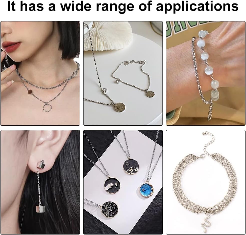 12 Styles 118 Feet Necklace Chains Stainless Steel Link Chain for DIY Craft Jewelry Making with 300pcs Jump Rings 40pcs Lobster Clasps 20pcs Chains Connectors Silver