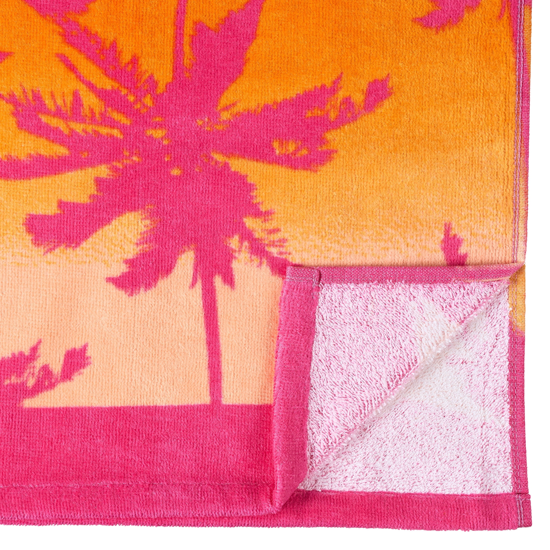 Mainstays Beach Collection Pink Palm Cotton-Blend Beach Towel