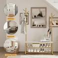 thumbnail image 2 of HOMEFORT Shoe Bench with 2 Hall Tree Coat Racks Stand, 35.4" Industrial Entryway Bench 3 Tier Shoe Rack with 9 Hanging Hooks for Hallway Bedroom, White Marble Board and Gold Tube, 2 of 7