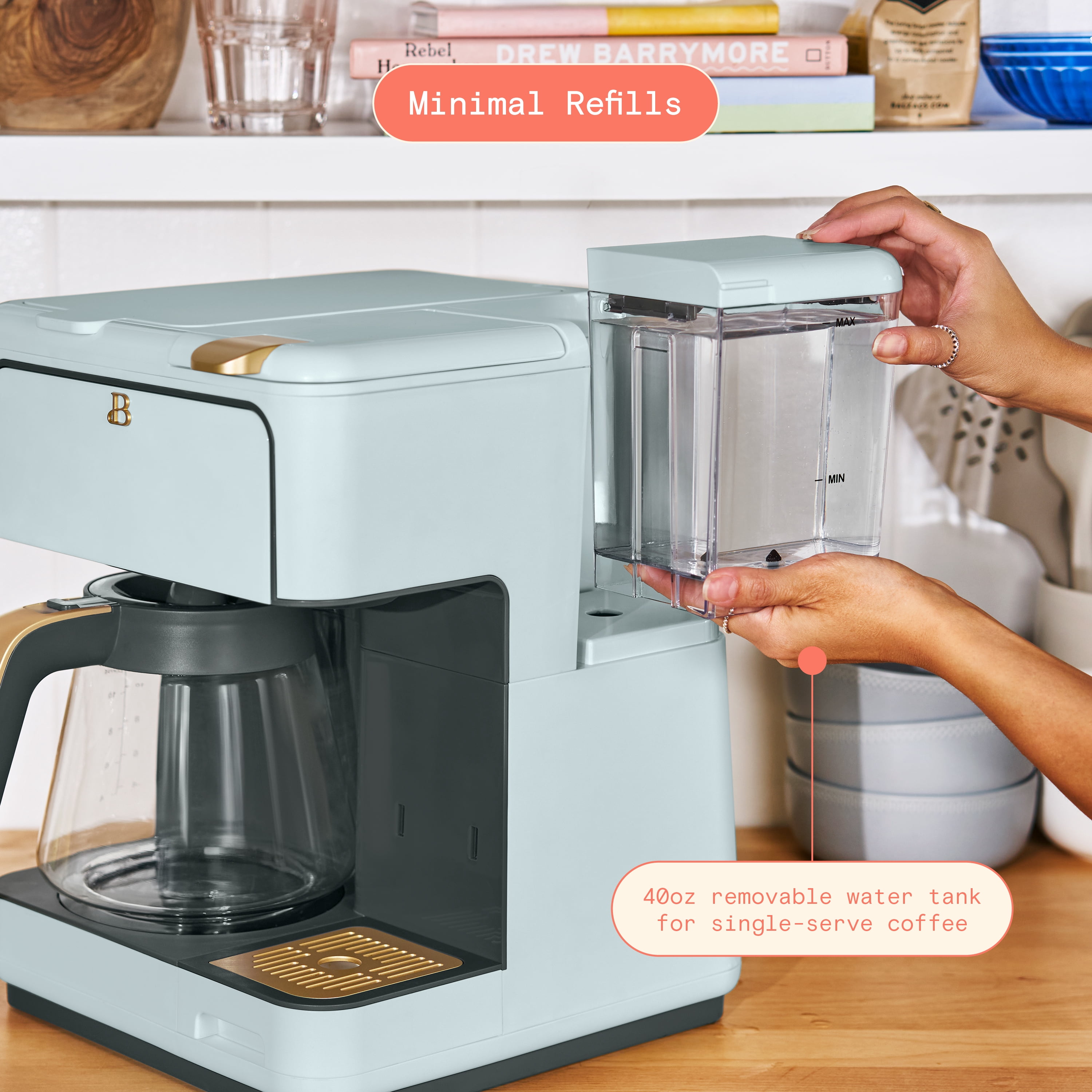 Beautiful Programmable 12-Cup & Single-Serve Multi-Brew Coffee Maker, Hydrangea by Drew Barrymore