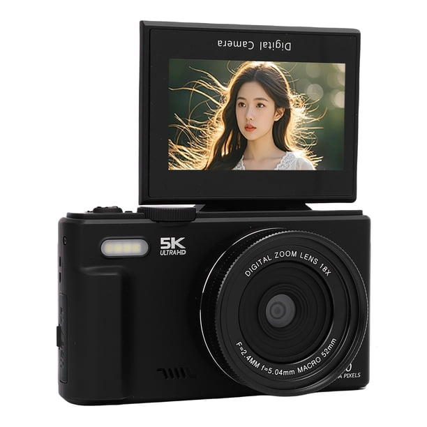 Cámara Digital De 5k 75MP Para Fotografía, Cámara De Viaje Con Pantalla De Volteo De 180, 18x Zoom Wifi Autofocus, Pantalla HD De 3 Pulgadas, Flash, Tarjeta De