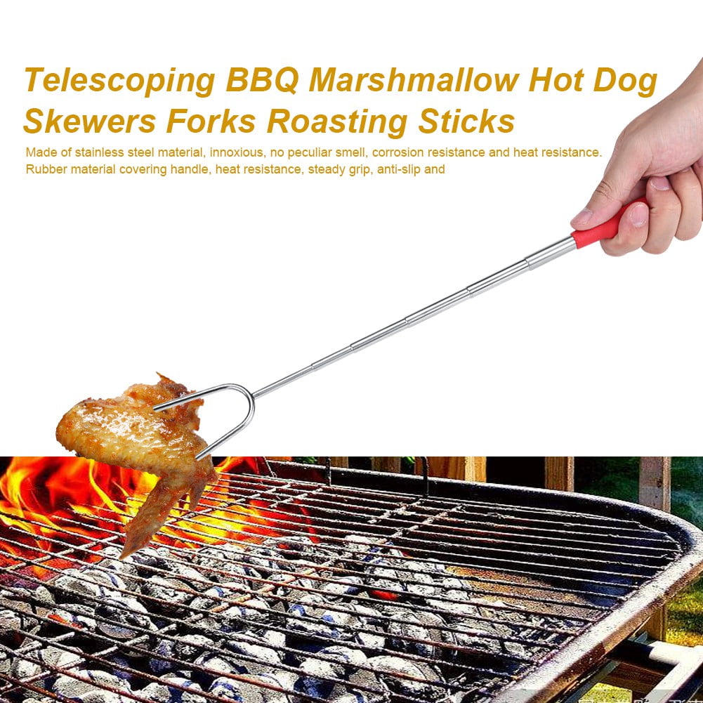 Roasting Stick 5pcs Outdoor Telescopic BBQ Hot Dog Skewers Fork Extendable 