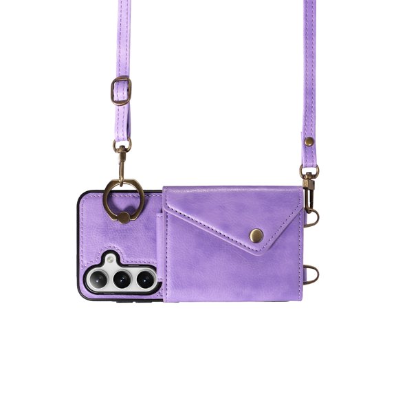 Crossbody Case for Samsung Galaxy S24, Adjustable Shoulder Strap 47" / 1.2m, Finger Ring Holder with 6 Card Slots