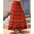 thumbnail image 5 of SWSMCLT Women's High Waisted Skirt Summer Long Boho Skirts Gypsy Hippie Ruffle Pleated Flowy Beach Casual Elastic Elastic Waist Red X-Large, 5 of 5