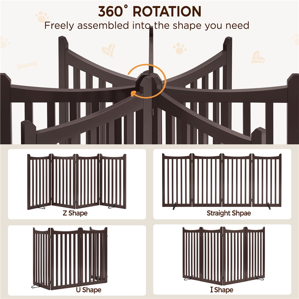 Yaheetech 36"H 4-Panel Wooden Foldable Pet Fence with Two Support Feet, Espresso