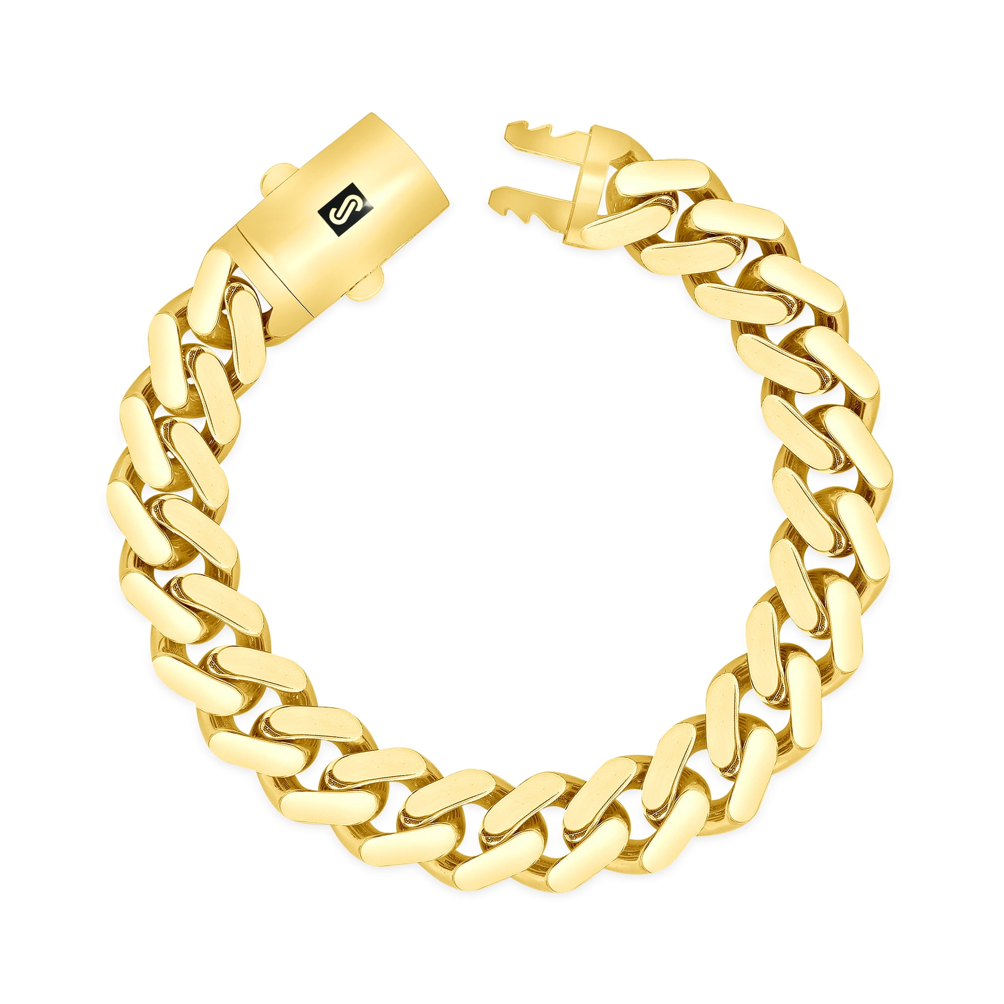 Nuragold 10k Real Yellow Gold Royal Monaco 13mm Miami Cuban Link Bracelet (7"-9") Italian Jewelry for Men