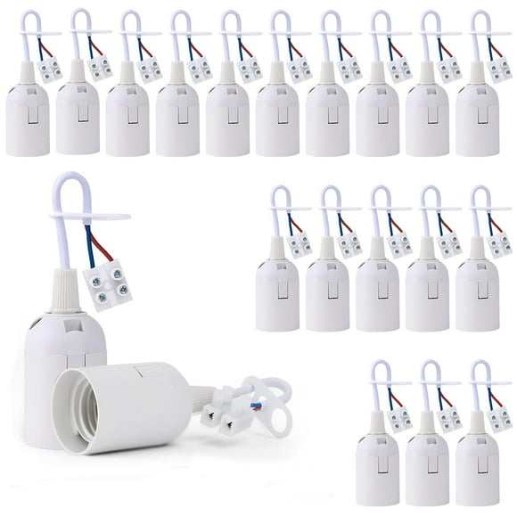 20 Pieces E27 Lamp Socket Bulb Holder with Phase Tester, Light Base Suspension Socket Construction Site Socket Renovation Replacement Socket Building Socket with Cable (White)