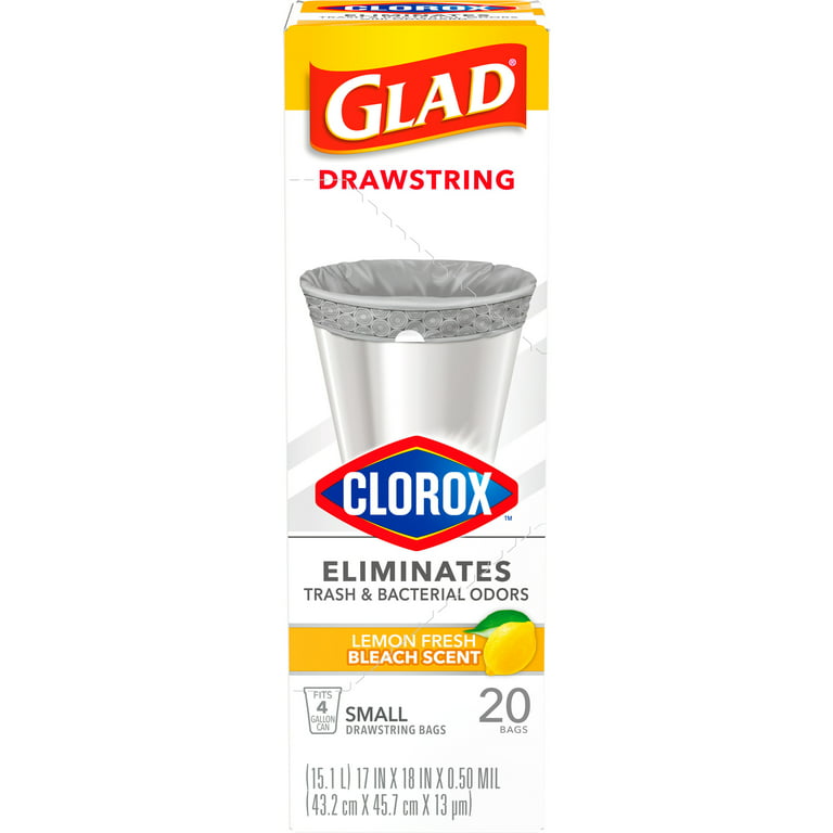 Glad 4 Gallon Small Clorox Quick-Tie Clean Citrus Trash Bags 26 ea