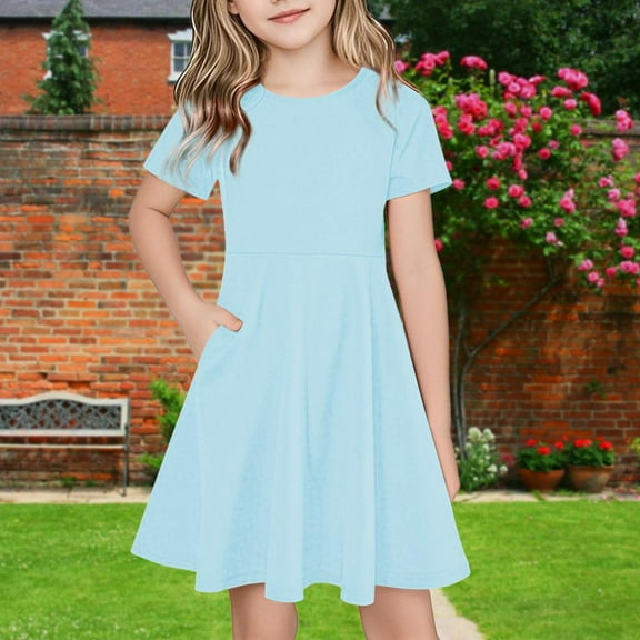 Bxsruta Short Sleeve Casual Dress with Pockets and Loose Fit, Comfortable Stretchy Fabric for Daily Wear, Holiday Activities, and Outdoor Gatherings