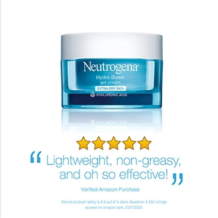 Neutrogena Hydro Boost Hyaluronic Acid Hydrating Gel-Cream Face Moisturizer to Hydrate & Smooth Extra-Dry Skin, Oil-Free, Fragrance-Free, Non-Comedogenic & Dye-Free Face Lotion, 1.7 Oz