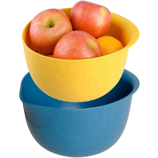 Juego de colador de arroz y colador de cocina: colar arroz y granos pequeños, lavar y escurrir verduras y frutas azul