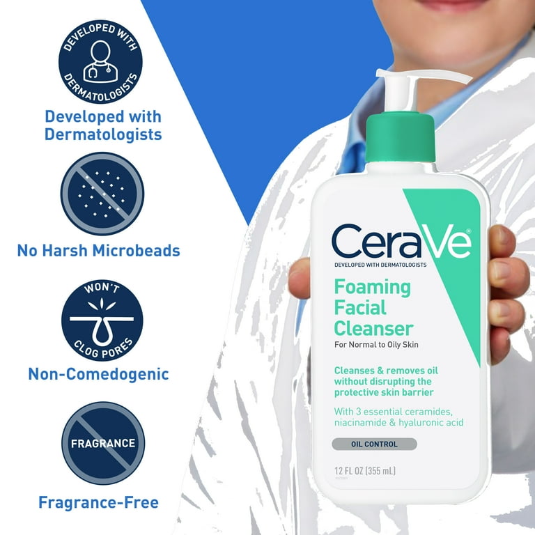 CeraVe Foaming Facial Cleanser 3本セット CeraVe Foaming Facial Cleanser, Daily Face & Oil Cleansing Wash