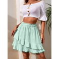 thumbnail image 6 of Women'S Elastic High Waist Tiered Ruffle Mini Skirt Shirred Layered Flowy Wrap Short Skirt Green M, 6 of 9