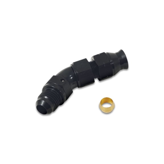 Vibrant 16575 Fitting - Tube End - 45 Deg - 6 AN Male to 5/16 in Tubing - Compression Ferrule Included - Black Anodized Aluminum