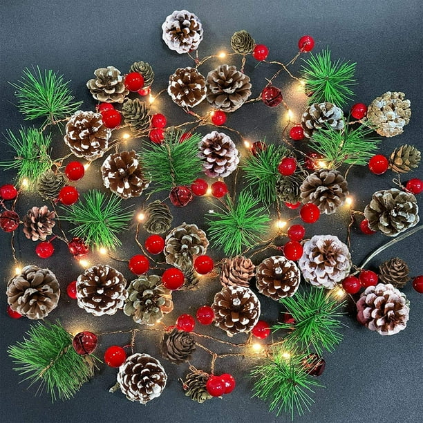Guirnalda con luces navideñas con pilas, guirnalda navideña de 7 pies y 20 LED con luces, guirnalda preiluminada, decoración navideña para interiores y exteriores, decoración del hogar (blanco cálido)
