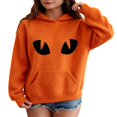 thumbnail image 4 of Coerni Girls Hoodie Halloween Jack-O'-Lantern Orange Hooded Pullover Soft Waffle Knit Sweatshirt with Kangaroo Pocket Kids Fall Versatile Top, 4 of 5