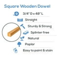thumbnail image 4 of DIY Wooden Square Dowel Rod 3/4-inch x 48 Pack of 10 Hobby Wood Sticks for Crafts, Wood Trim & Architecture Model Making, by Woodpeckers, 4 of 7