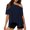 Navy, variant on Women's Off The Shoulder Tops with Short Sleeves and Oversized Fit Featuring Asymmetrical Hemline for Summer Beach Vacation Navy L