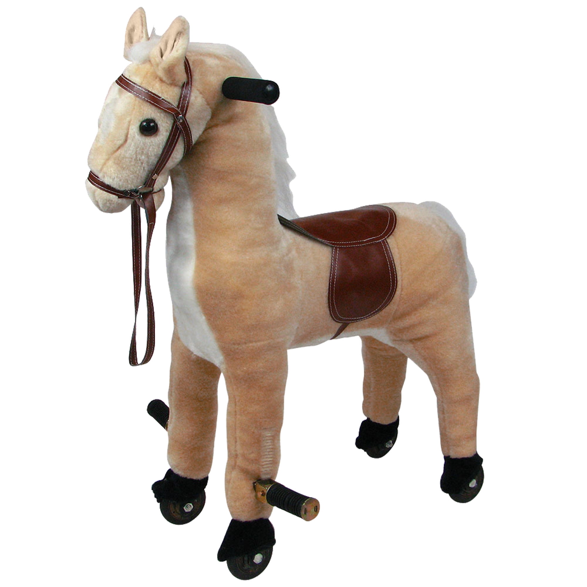 Kids Black Ride on Walking Horse M-Size Wheel Rolling Toy w/Extra Free Doll Pony 