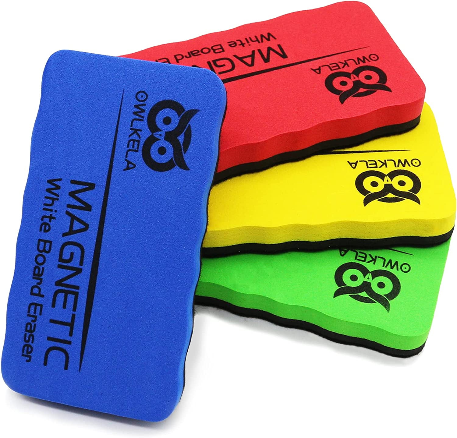 OWLKELA Magnetic Whiteboard Eraser, Dry Eraser Board Erasers, Dry Erasers for White Board, Whiteboard Erasers for Kids Classroom, 4 Pack, Perfect for Classroom, Home, College and Office Use