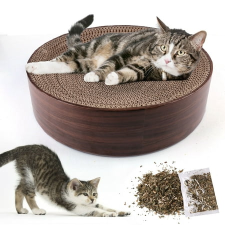 Cat Scratcher Cardboard with Catnip, Recycle Corrugated Cat Scratching Lounge Bed Sofa Couch, Round Cat Scratch Pad for Furniture Protecting Keep Cat Claw (Best Way To Keep Cats From Scratching Furniture)