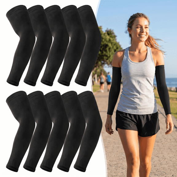 ROSEXIXI 5 Pairs Sun Protection Arm Sleeves for Men & Women - Tattoo Cover Up Sports Compression Cooling Arm Sleeve