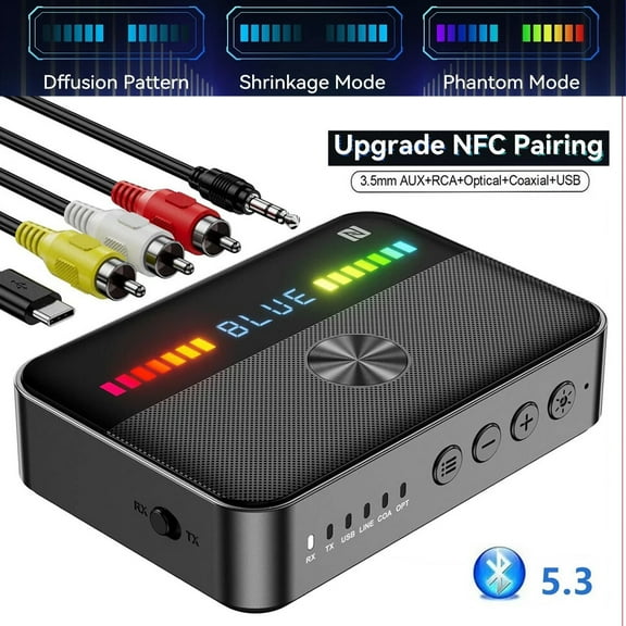 Bluetooth Audio Receiver,Audio Transmitter M13 RGB Bluetooth 5.3 Audio Adapter for Old Home Stereo/Speakers TV with Display, USB, RCA, 3.5mm AUX, DAC, Coaxial, Optical